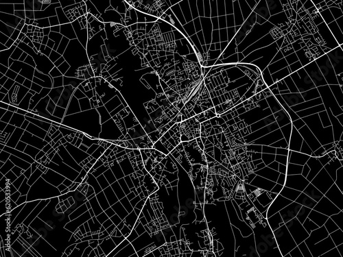Vector road map of the city of  Duren in Germany on a black background.