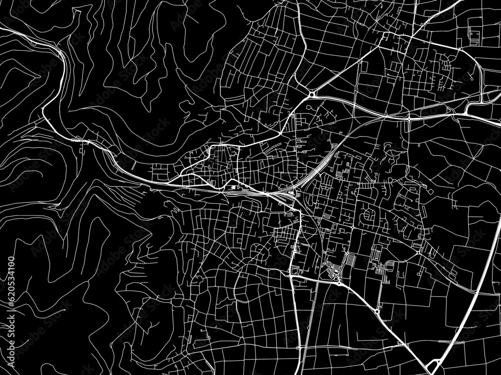 Vector road map of the city of  Neustadt an der Weinstrasse in Germany on a black background.