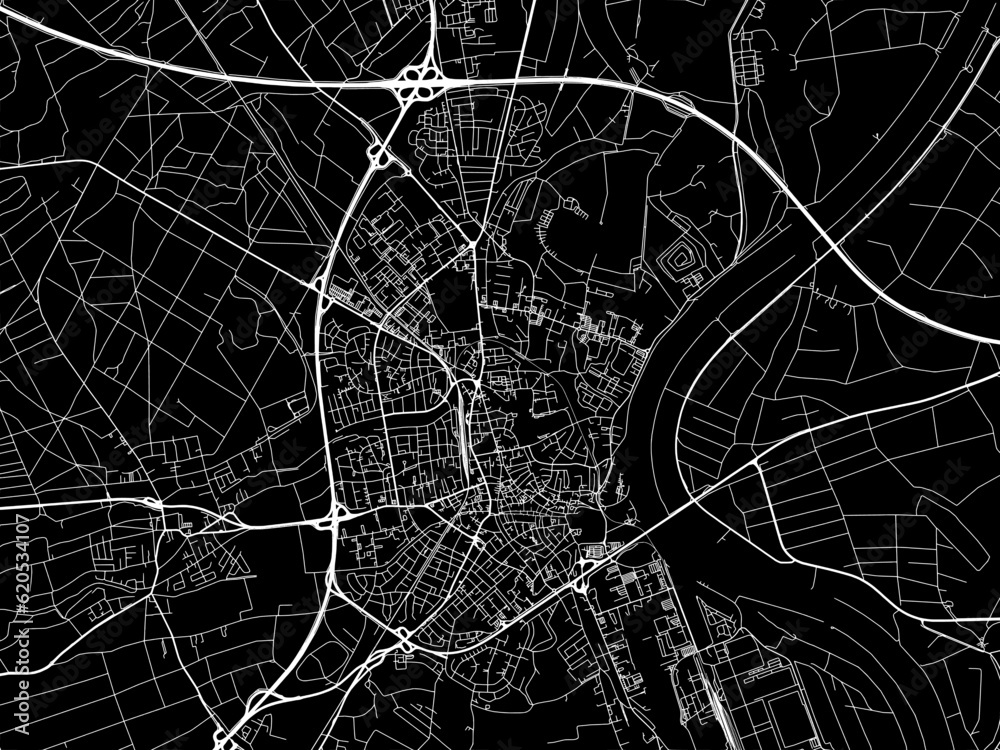 Vector road map of the city of  Speyer in Germany on a black background.