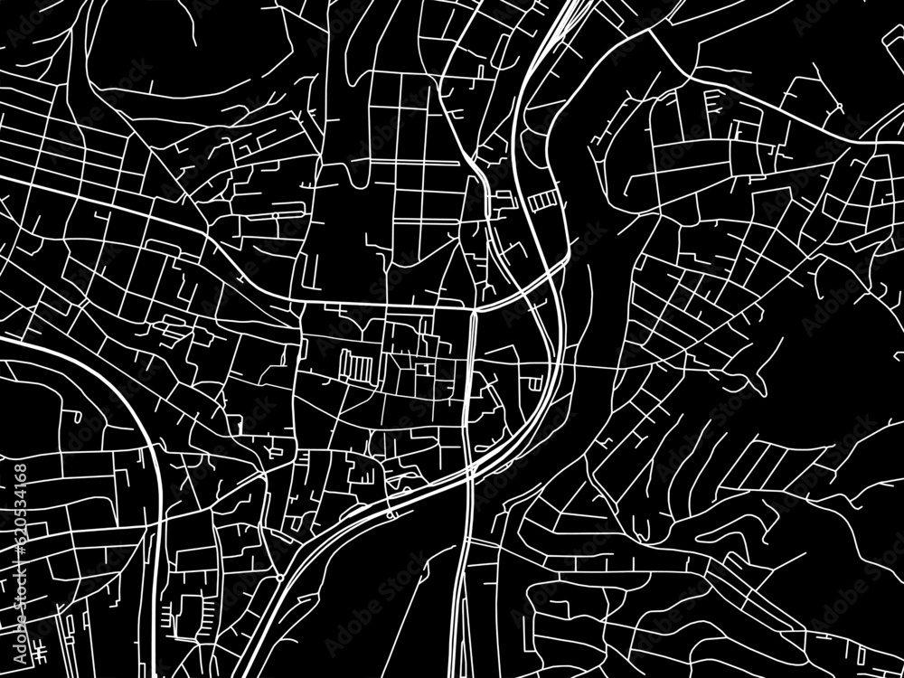 Vector road map of the city of  Jena Zentrum in Germany on a black background.