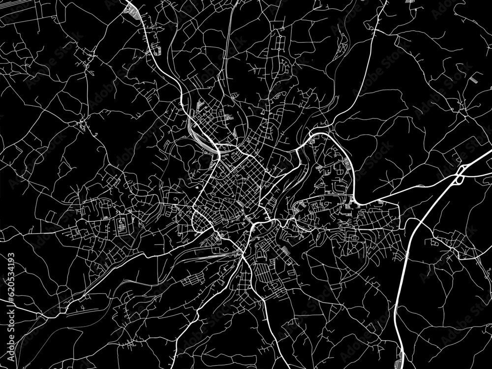 Vector road map of the city of  Plauen in Germany on a black background.