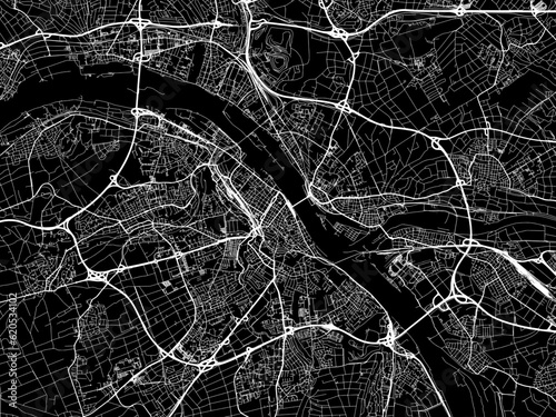 Vector road map of the city of  Mainz in Germany on a black background.
