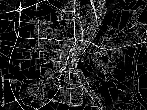 Vector road map of the city of Magdeburg in Germany on a black background.