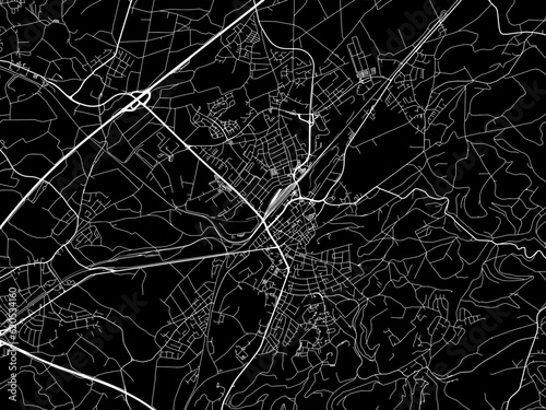 Vector road map of the city of Homburg in Germany on a black background.