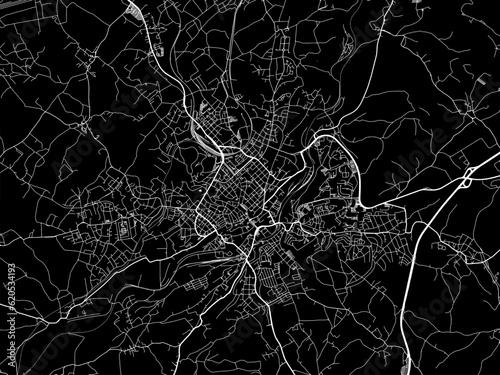 Vector road map of the city of  Plauen in Germany on a black background.