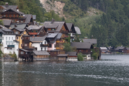 lakeside village surrounded by mountains, Austria