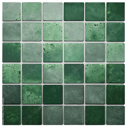 Green ceramic tile background texture with scratches and cracks. Vector illustration.