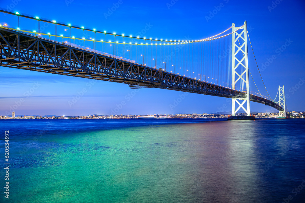 淡路島から見た夜の明石海峡大橋 兵庫県淡路市 Akashi Kaikyo Bridge at night seen from Awaji Island. Hyogo Pref, Awaji City. 淡路島から見た夜の明石海峡大橋 兵庫県淡路市 Akashi Kaikyo Bridge at night seen from Awaji Island. Hyogo Pref, Awaji City.