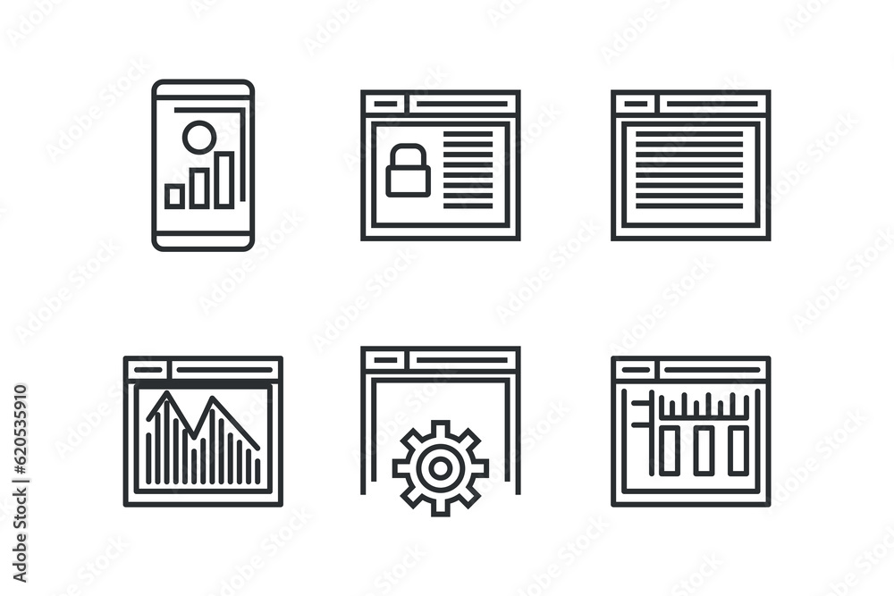 Modern thin line icons set of responsive website customization, web development process. Modern thin line icons set of responsive website customization, web development process.