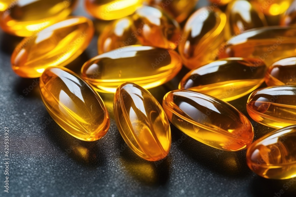 Capsules of fish oil omega 3. Generative AI Capsules of fish oil omega 3. Generative AI