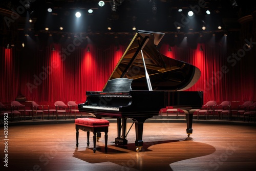Piano in concert hall. Generative AI