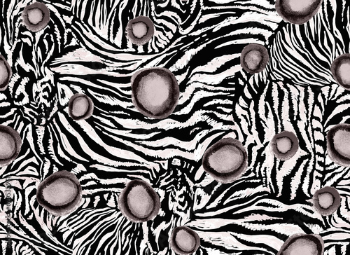 Animalist seamless texture with mix of drawings of animal skins in monochrome tones. Amazing illustration for trendy home textile, bedding, wallpaper, apparel fabric, package.