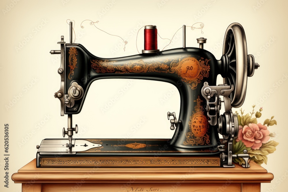 Vintage Sewing Machine. Generative AI