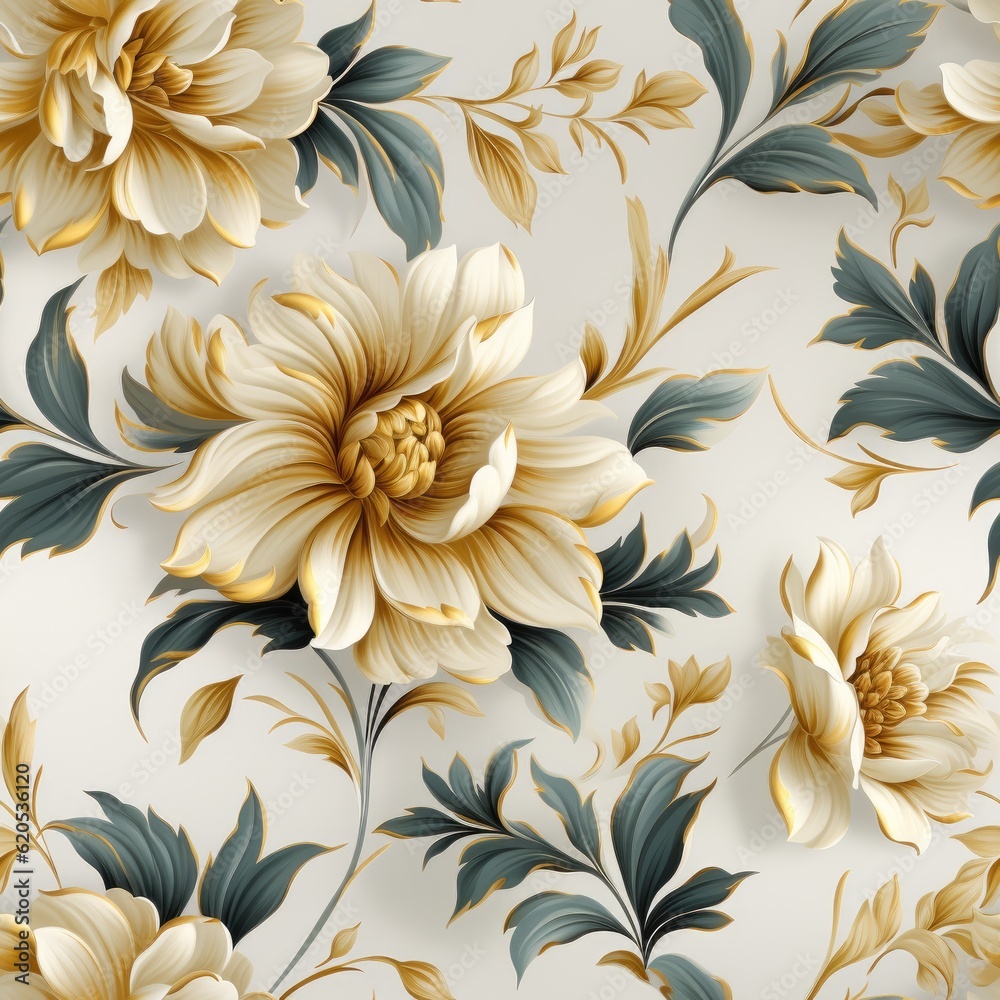 Seamless pattern with flowers and leaves. Floral pattern. Generative AI Seamless pattern with flowers and leaves. Floral pattern. Generative AI