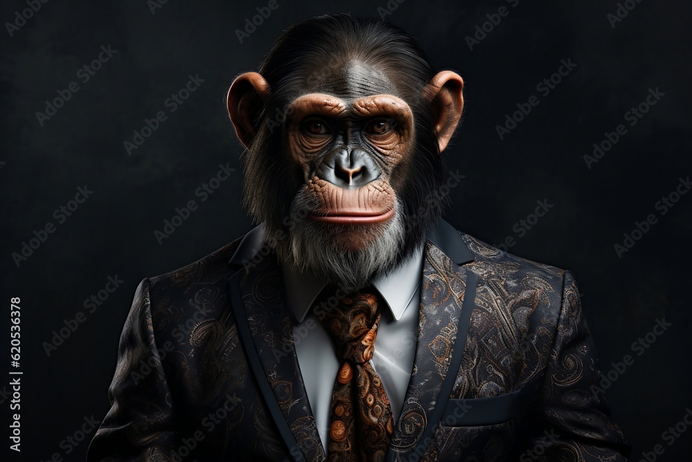 A chimpanzee dressed in a suit, exuding a sense of sophistication, Generative Ai