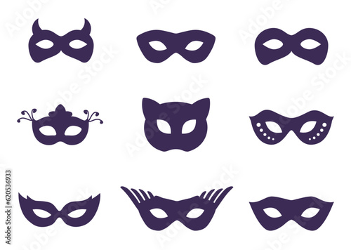 A set of silhouettes of carnival face masks