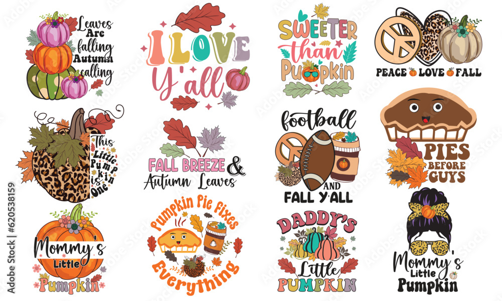 Fototapeta premium Retro Fall T-Shirt Design Bundle
