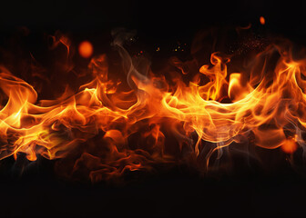 Fire embers particles over black background. Fire sparks background. Abstract dark glitter fire particles lights.