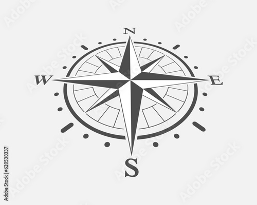 Compass graphic icon. Wind rose sign. Compass in perspective symbol isolated on white background. Vector illustration