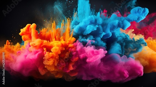 Dust color powder exploding on black background abstract art