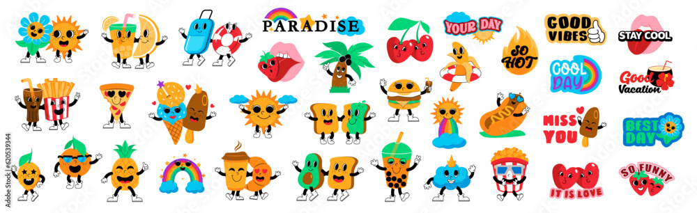 Obraz premium Funny smiley food stickers. Stickers for templates and fun design