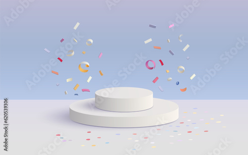 Ribbon podium present, festive holiday shopping pedestal. Vector illustration
