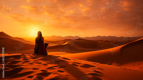 Captivating Sahara Desert  lonely person  breathtaking landscape  Generative AI illustration