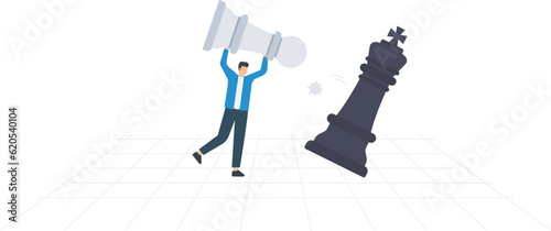 Game changer to win business competition, Secret weapon or winning strategy, innovation to help victory, Defeat king with game changer strategy.

