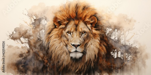 lion drawing a watercolor painting of a lion details and realistic textures Generative AI Digital Illustration Part 060723