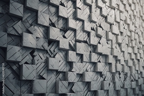 3D concrete mosaic wall with stacked blocks in a futuri Generative AI