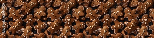 Christmas food bakery bake baking photography background texture - Closeup of many gingerbread men cookies, top view, seamless pattern (Generative Ai)