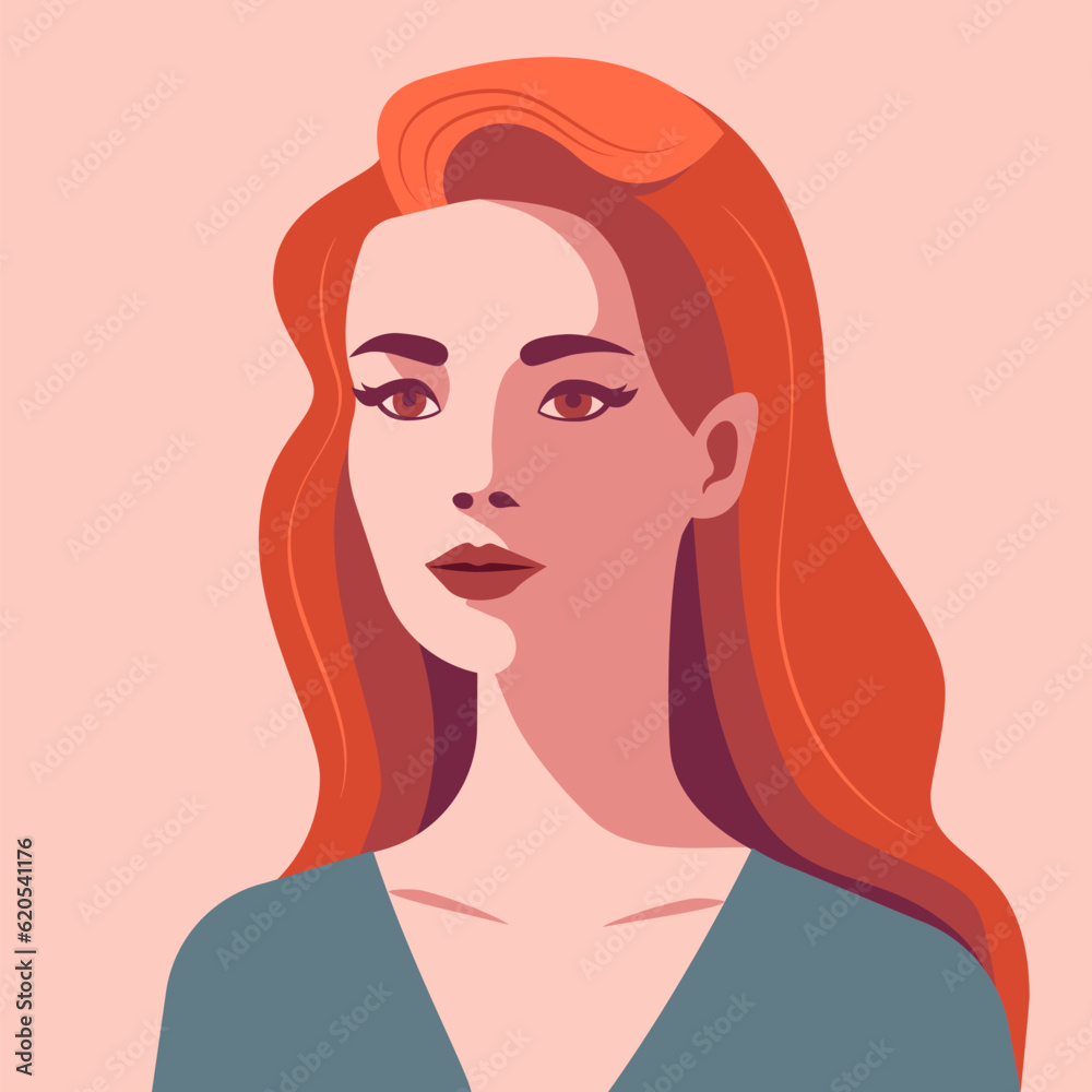 Portrait of a beautiful red-haired woman. Flat design avatar Portrait of a beautiful red-haired woman. Flat design avatar