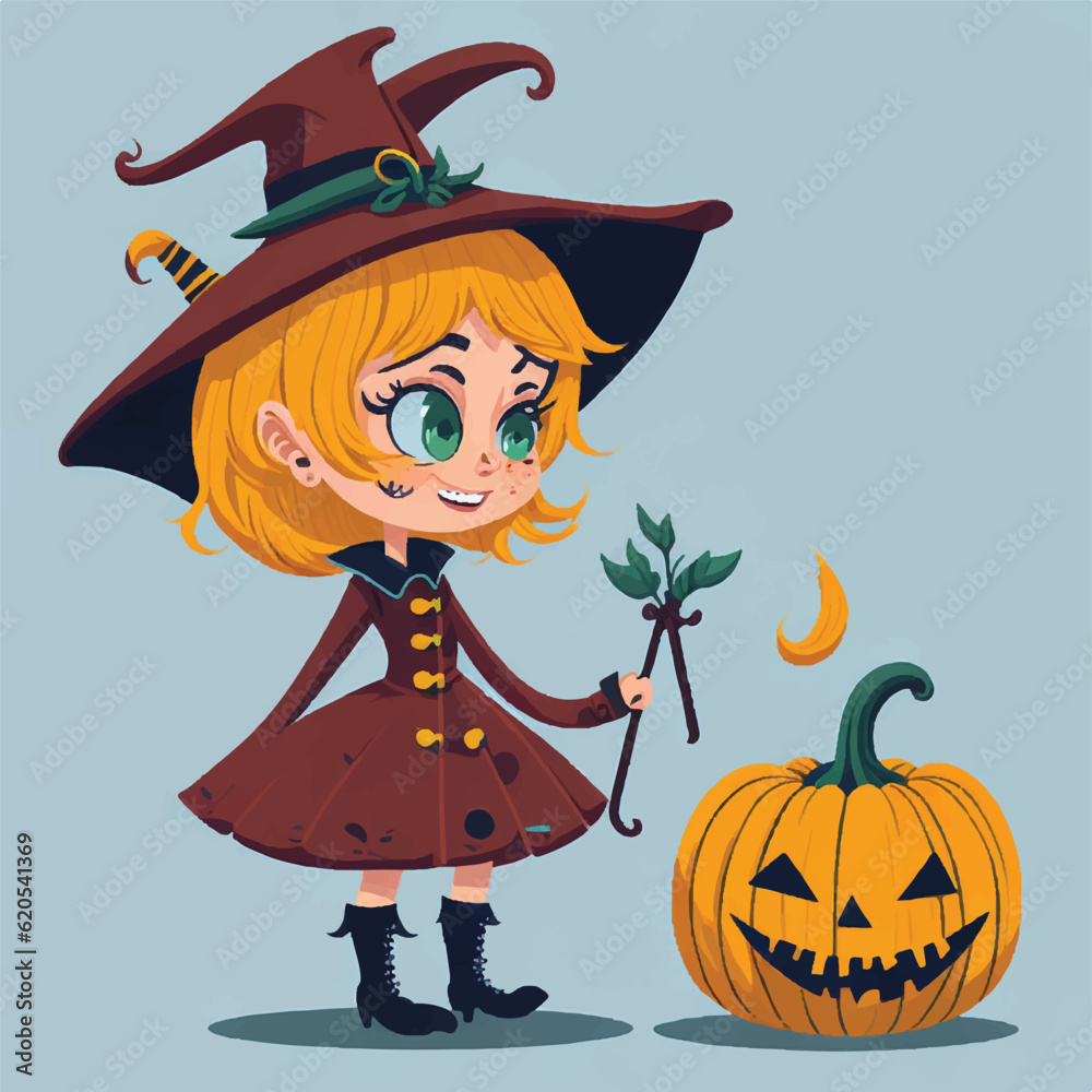 cute child in a halloween witch costume