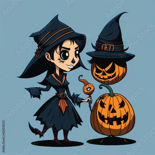 cute child in a halloween witch costume