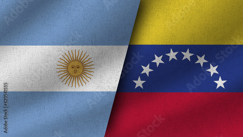 Venezuela and Argentina Realistic Two Flags Together, 3D Illustration