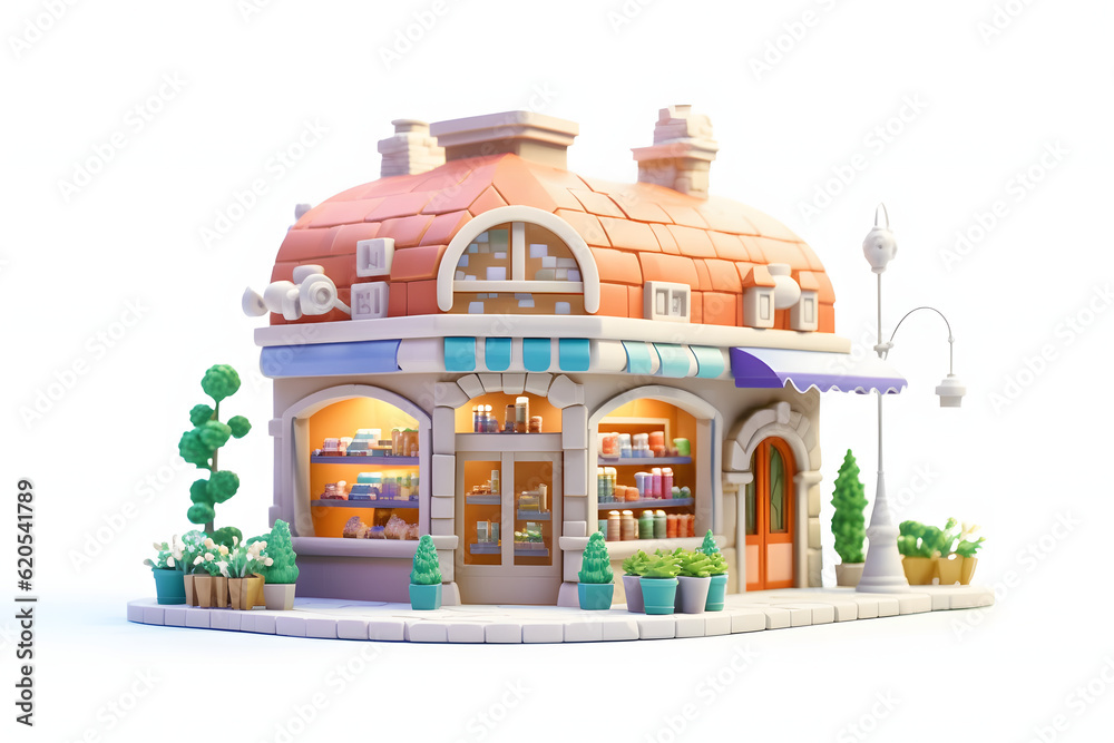 Fototapeta premium 3d isometric shopping store and food shop Made with Generative AI