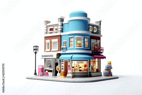 3d isometric shopping store and food shop Made with Generative AI