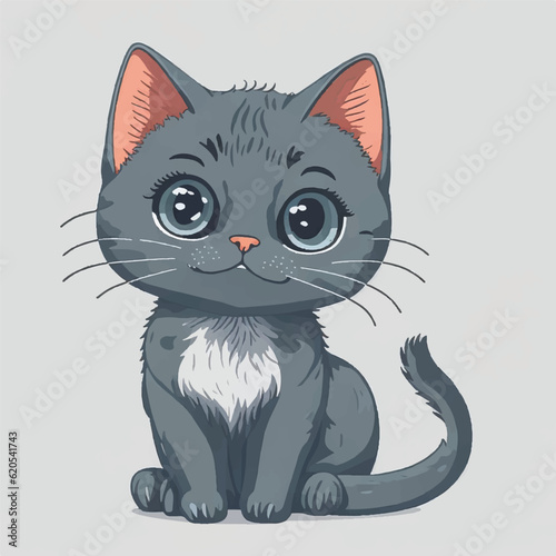 cute grey cat cartoon, vector, illustration, white background