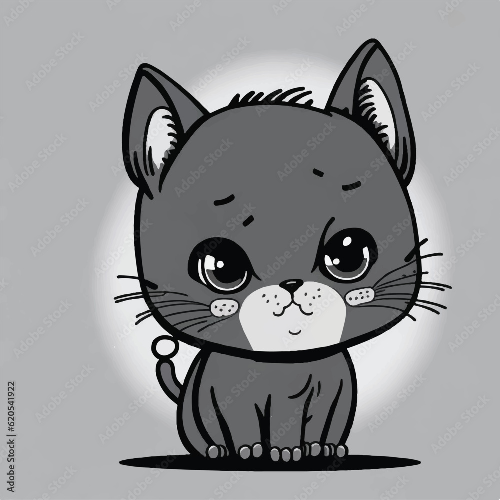 cute grey cat cartoon, vector, illustration, white background cute grey cat cartoon, vector, illustration, white background