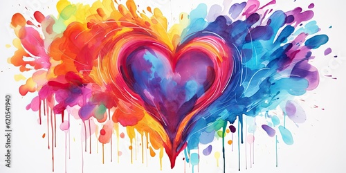 emoji heart watercolor painting of an emoji heart with bright and vivid hues, depicting the heart with loose and flowing brushstrokes Generative AI Digital Illustration Part#060723