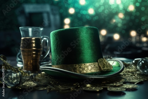 parkling St. Patricks celebration with emerald hat Generative AI