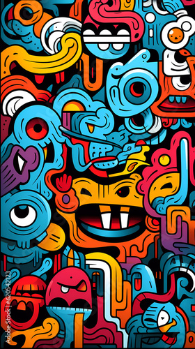Comics illustration  retro and 90s style  monster pop art  abstract crazy and psychedelic background  Generative AI