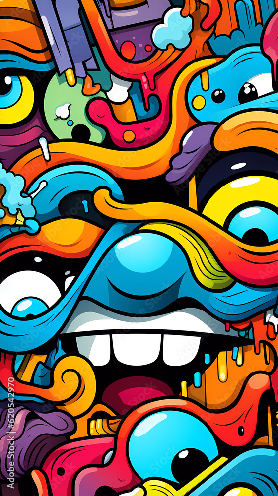 Comics illustration, retro and 90s style, monster pop art, abstract crazy and psychedelic background, Generative AI Comics illustration, retro and 90s style, monster pop art, abstract crazy and psychedelic background, Generative AI