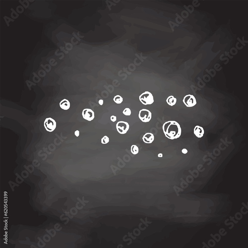 Organic food. Hand drawn vector sketch  of peppercorns.  Doodle vintage illustration on chalkboard backgrouns. Decorations for the menu of cafes and labels. Engraved immage.