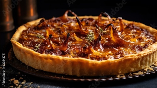 Tarte à l'Oignon with a crispy golden crust and glossy caramelized onions