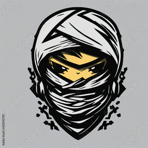 cute ninja face logo, vector, illustration, white background