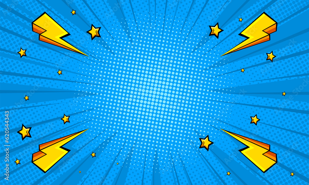 Blue background comic style with thunder and star