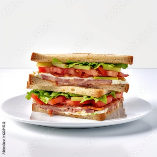 A illustration of a healthy sandwich put on a white plate white background
