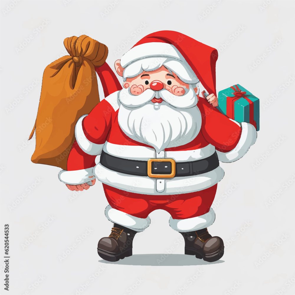 cute santa claus carrying big bag, vectot, illustration, white background cute santa claus carrying big bag, vectot, illustration, white background