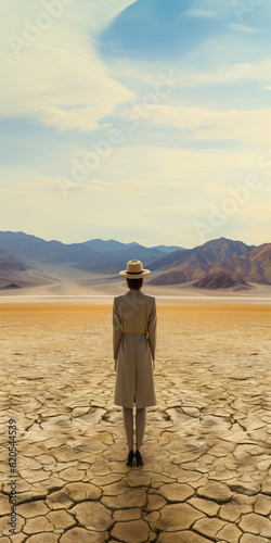 woman with hat in desert, generative ai © overrust